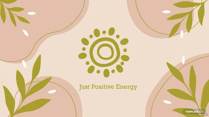 綠色太陽爆發標誌，帶有文字 Just Positive Energy，周圍環繞著粉紅色形狀和葉子。