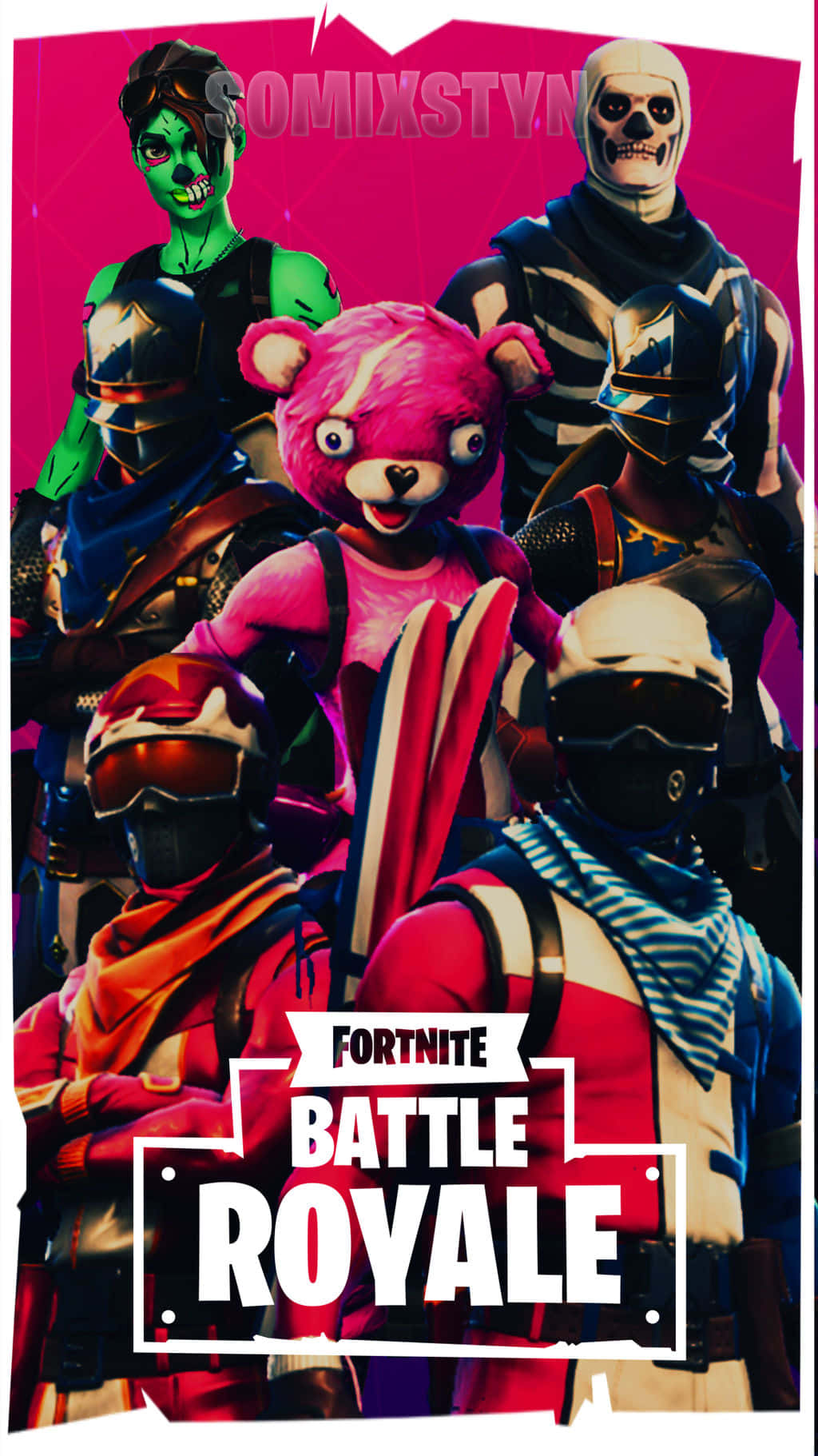 《Fortnite Battle Royale》角色穿著色彩繽紛的服裝一起擺姿勢。