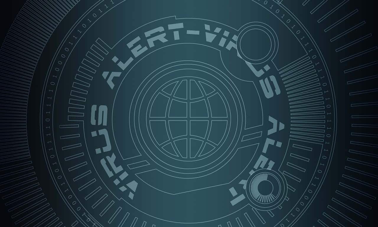 顯示帶有地球和二進制代碼的病毒警告的數碼警報畫面。