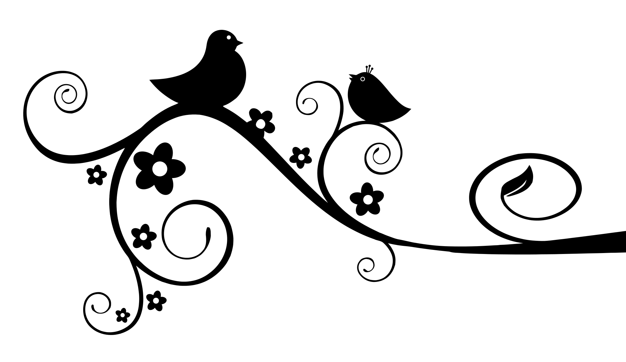 雀鳥與旋渦花卉設計 壁紙