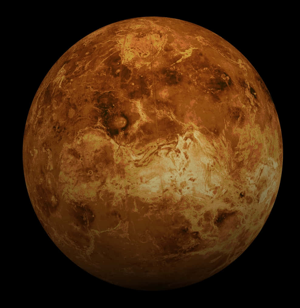 金星行星，喺黑色太空背景下帶有橙色同黃色色調嘅旋轉雲層。