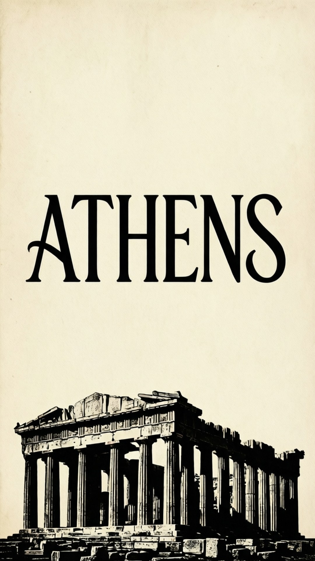 帕德嫩神廟的黑白圖形，上方有粗體文字 ATHENS