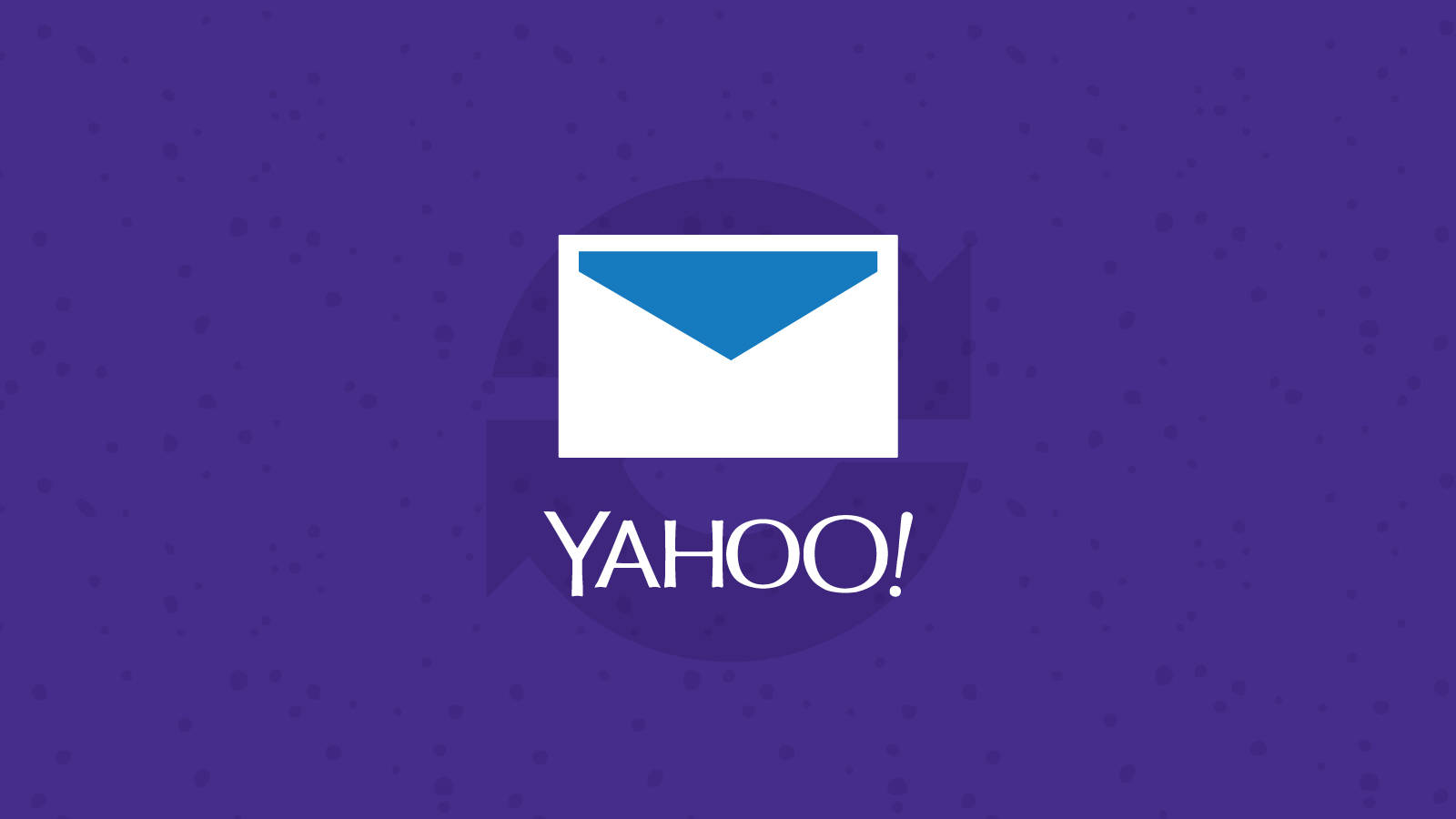Yahoo 電子郵件標誌在帶有斑點的紫色背景上