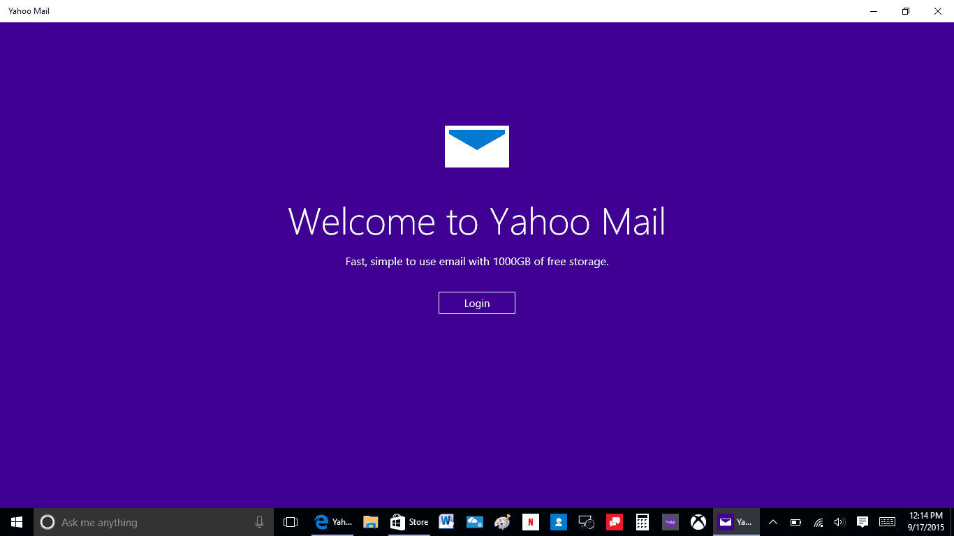 Yahoo Mail 登入畫面，紫色背景，白色文字。