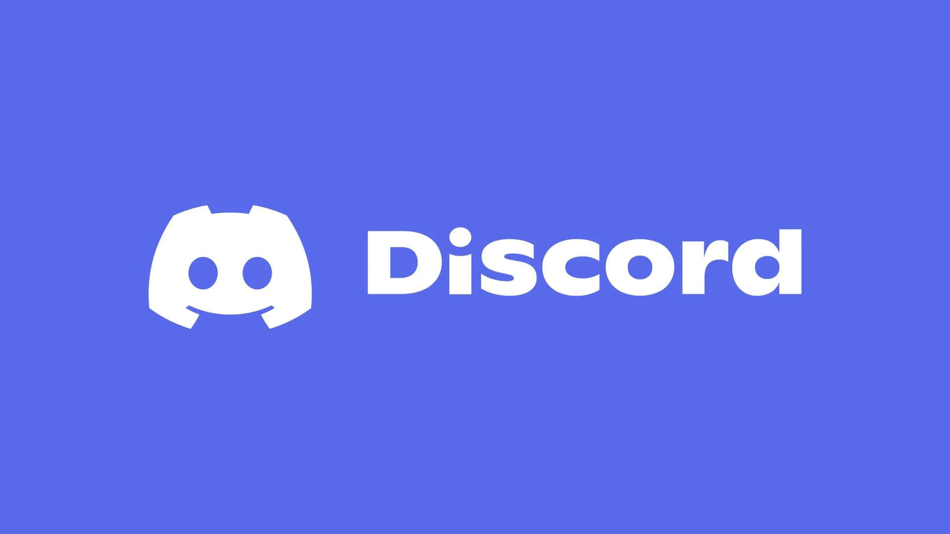 雙倍樂趣 – Discord 壁紙 — 白色 Discord 標誌和文字在純藍色背景上的極簡數位品牌形象。