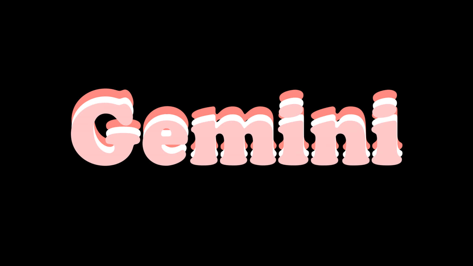 黑色背景上顯示Gemini的粉紅色3D文字