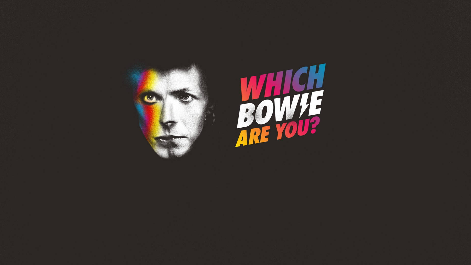 大衛·鮑伊的半邊臉塗上彩虹色，旁邊有文字「Which Bowie Are You?」