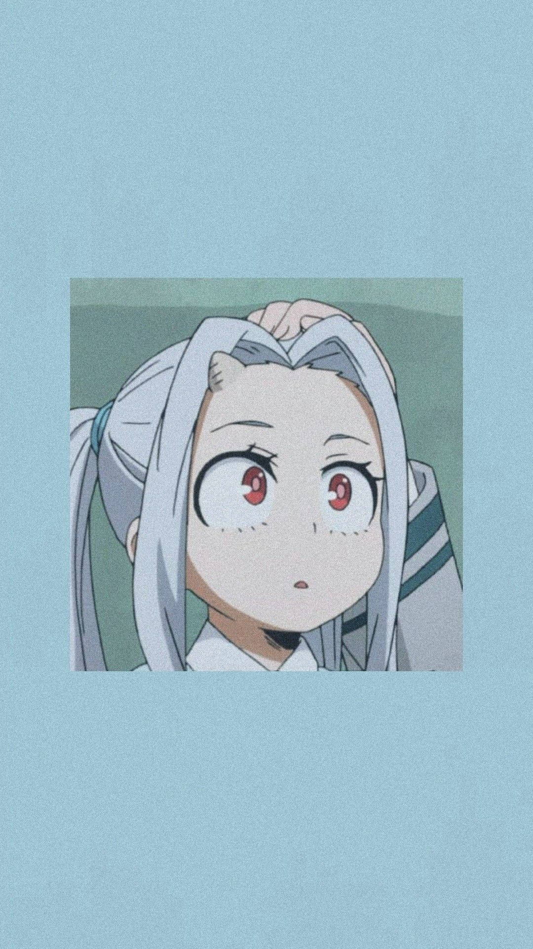 銀髮紅眼動漫少女露出驚訝表情。