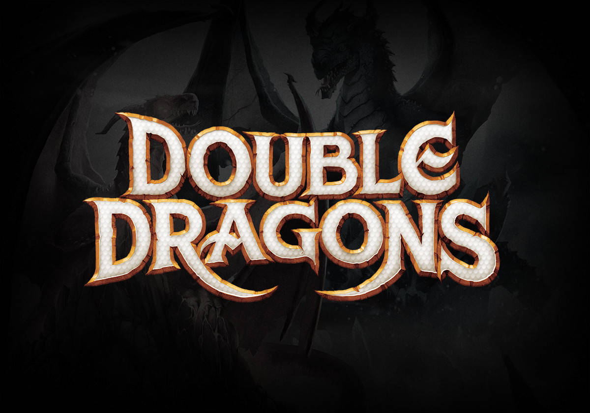 雙龍遊戲 壁紙 — 粗體3D文字顯示'DOUBLE DRAGONS'，背景為深色，帶有龍的剪影。