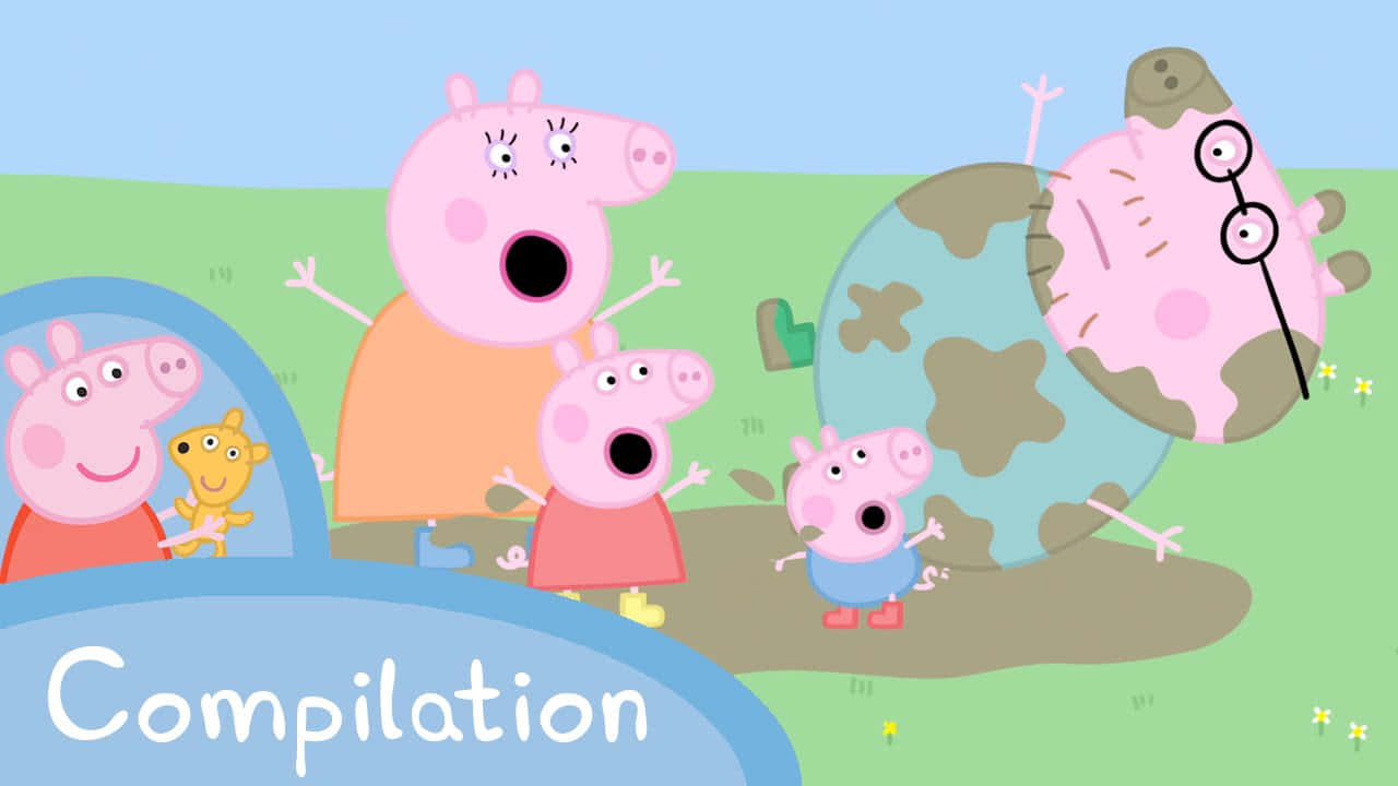Peppa Pig 一家喺泥濘嘅田野玩，Daddy Pig 成身泥。