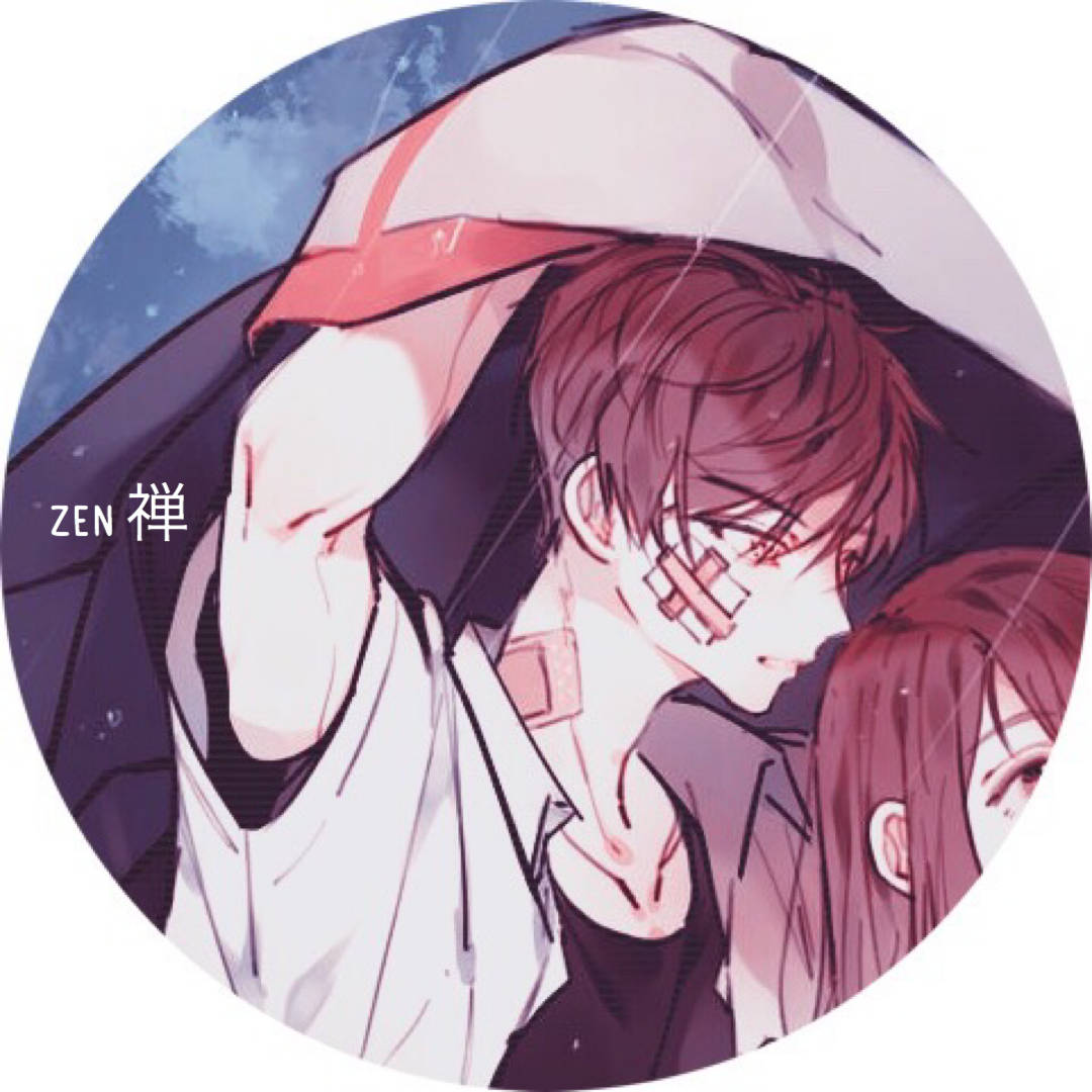 雨中情侶配對頭像 壁紙 — 一對溫柔的動漫情侶在星空下共用一把雨傘，帶有柔和的粉紅色和藍色色調。