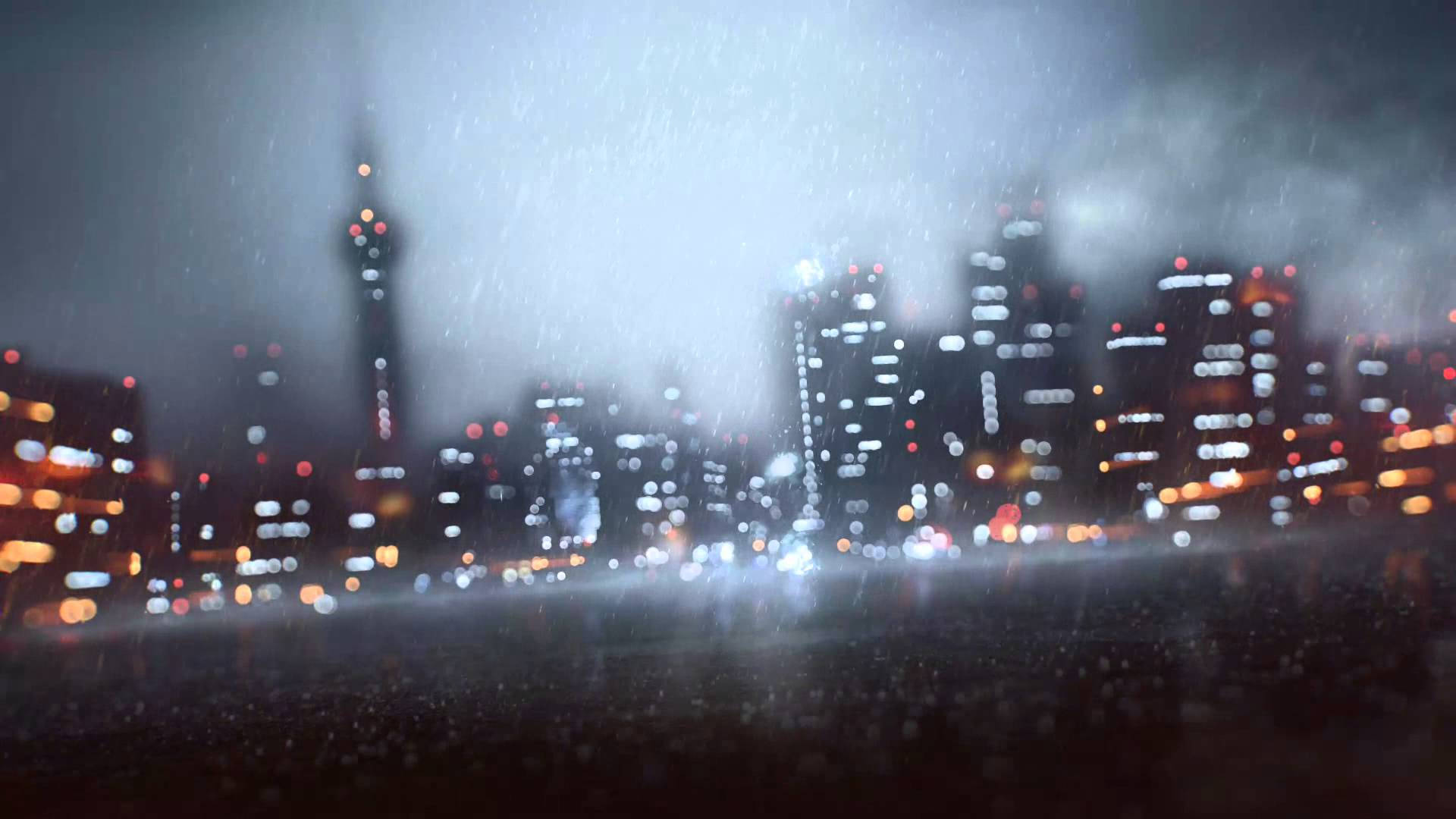 雨中燈光與建築的城市景觀 壁紙