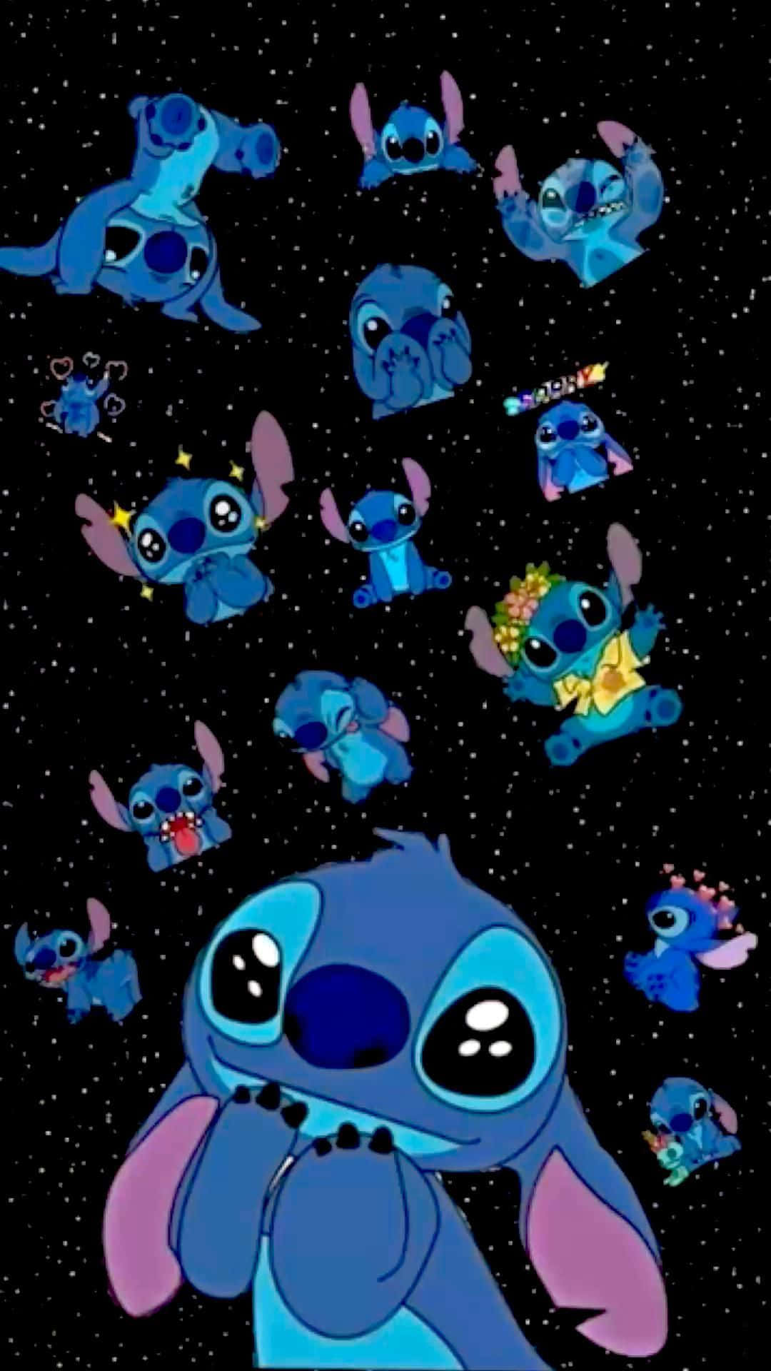 藍色外星人角色，大眼睛，在星空漂浮，有多個頑皮版本。