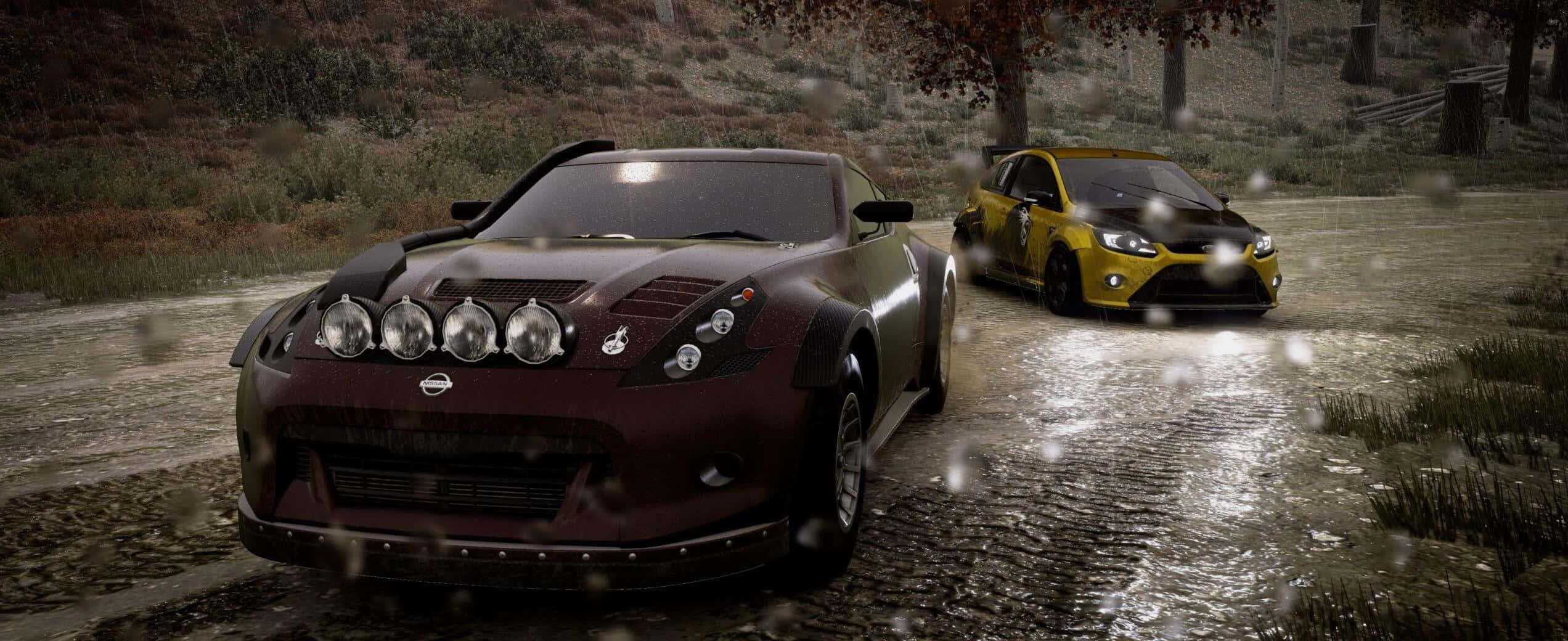 雨中行駛的汽車 壁紙
