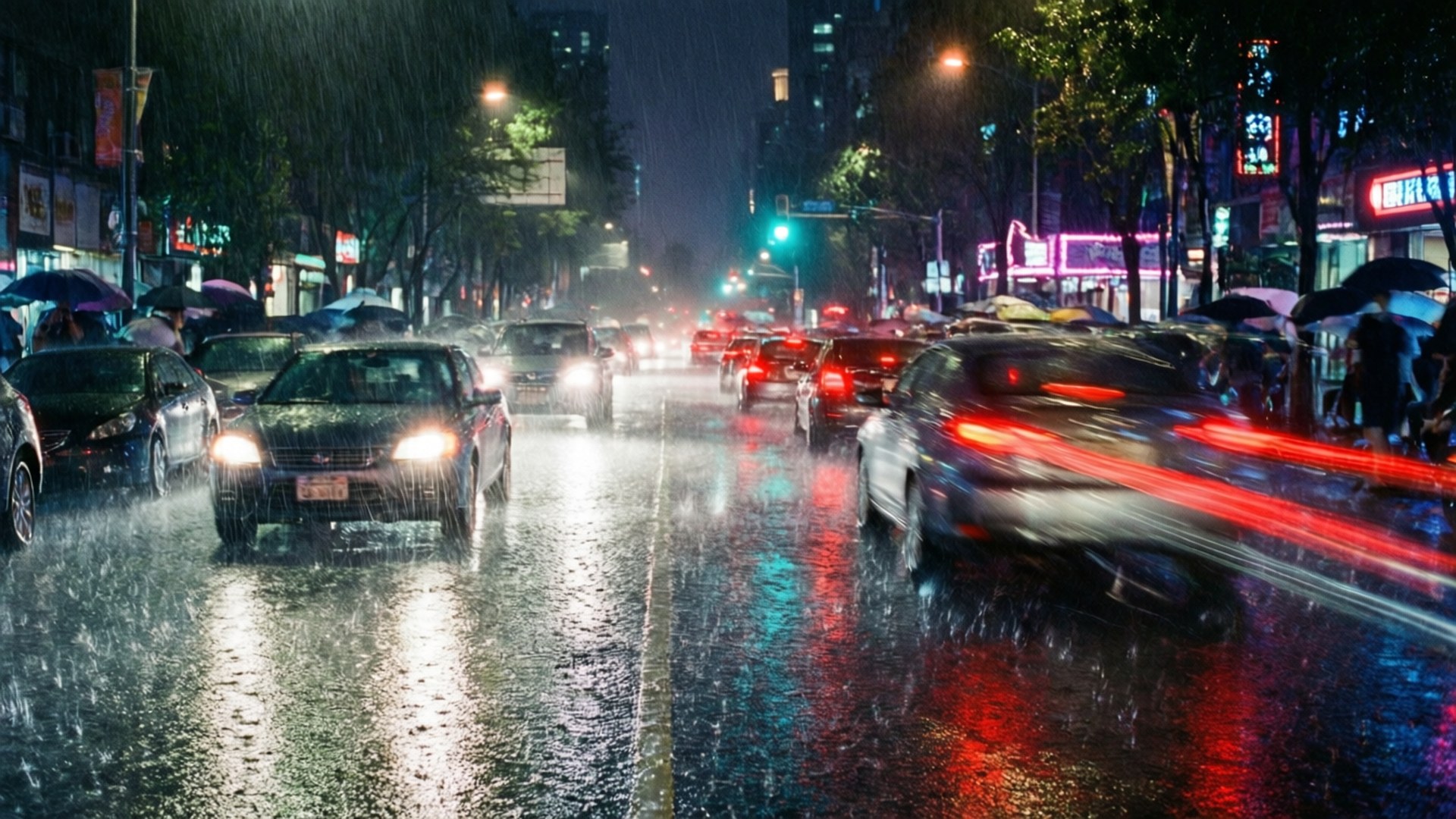 雨夜城市車流 壁紙