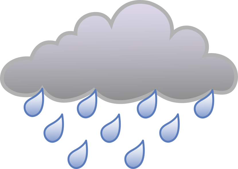 雨天剪貼圖 壁紙 — 一個灰色卡通雲朵，藍色雨滴落在黑色背景上。