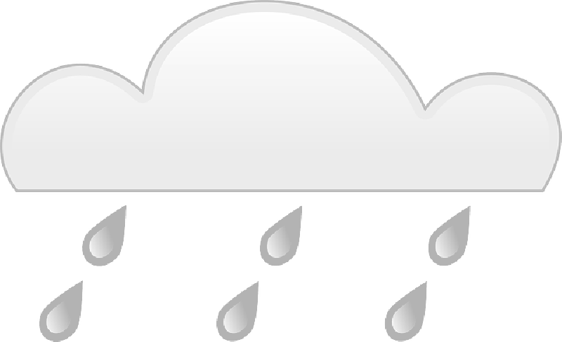 雨天圖標 壁紙 — 一個簡單的灰色雲朵，下方有五滴雨點落在白色背景上。