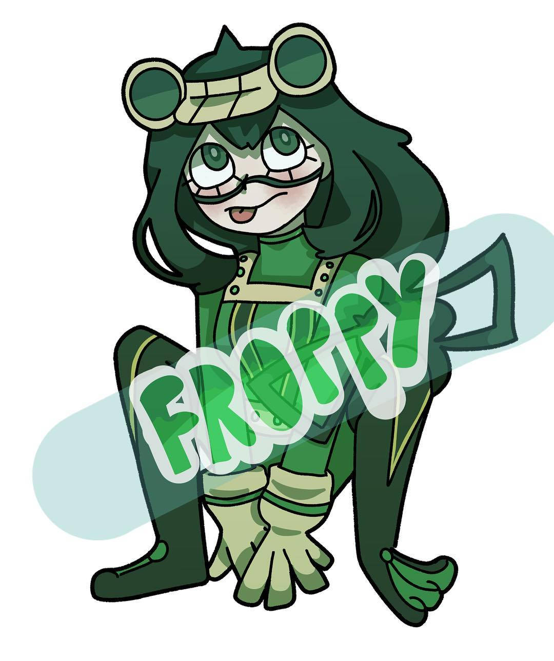 綠色頭髮的動漫角色，戴著護目鏡和「FROPPY」標誌，頑皮地微笑。