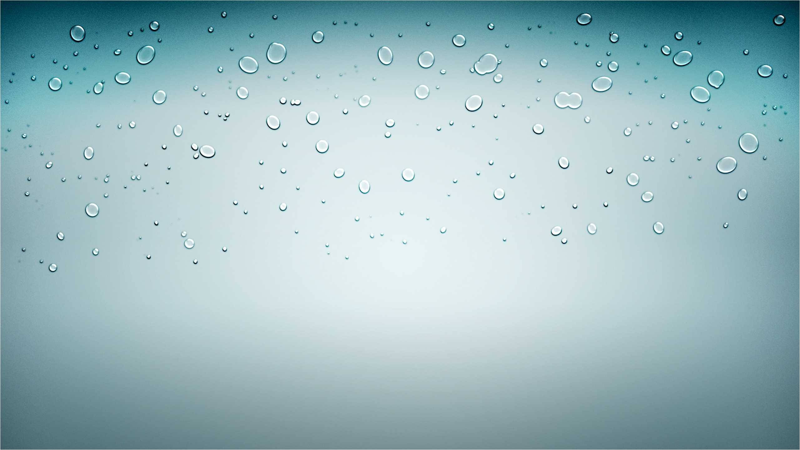藍色 桌布 壁紙 — 雨滴依附在玻璃表面，背景是柔和的青綠色漸變。
