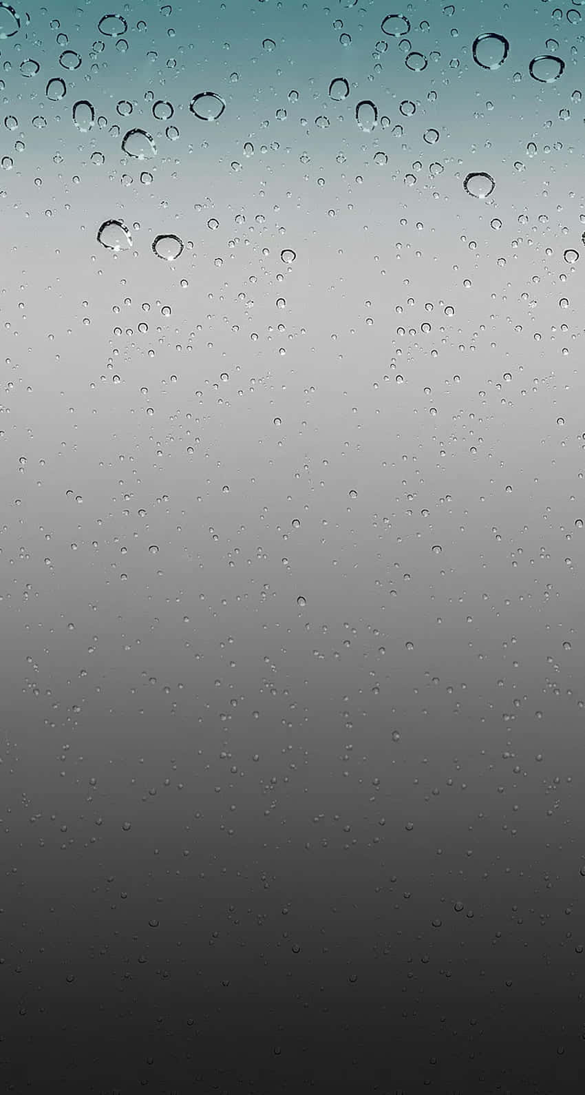 Apple iOS 4 壁紙 — 雨滴依附在窗玻璃上，背景是從藍綠色漸變到炭灰色的天空。