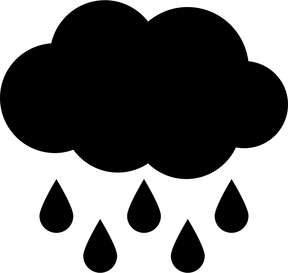 雨雲剪影圖標 壁紙 — 一個大膽的黑色雲朵圖標，有五滴雨點落在純白色背景上。