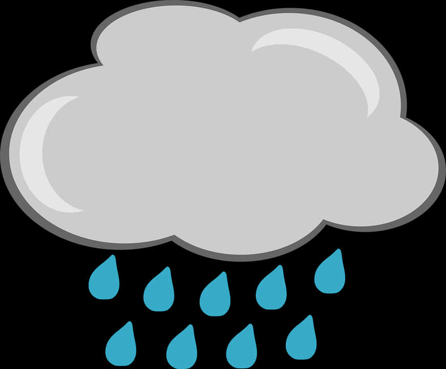 雨雲剪貼圖 壁紙 — 一個風格化的灰色雲朵，帶有藍色雨滴落在黑色背景上。