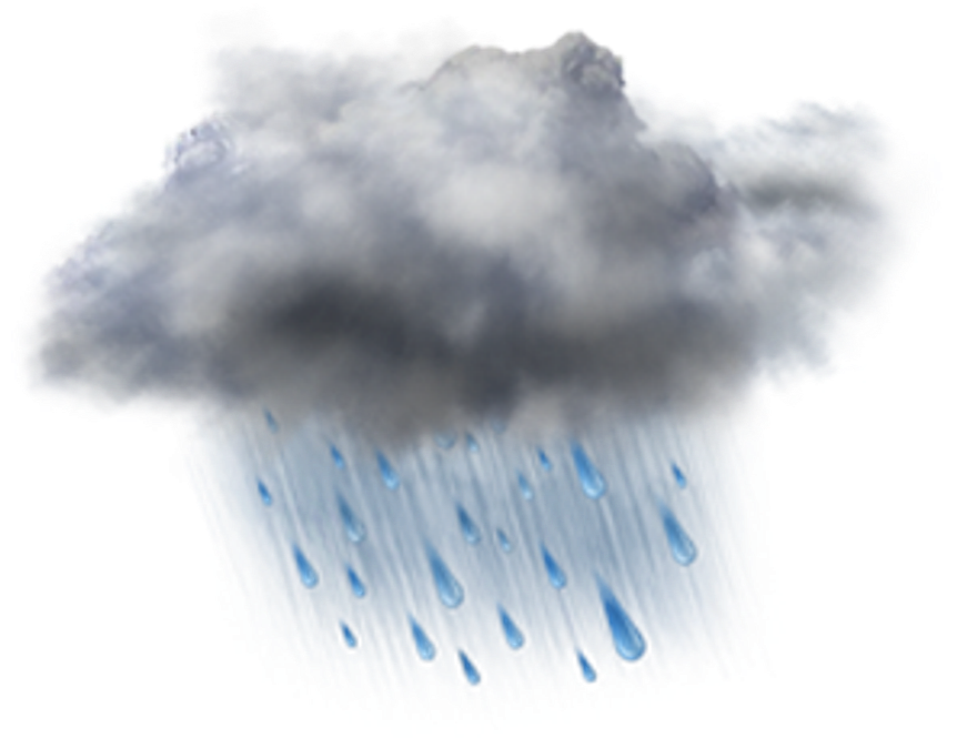 雨雲插畫 壁紙 — 一個風格化的深灰色雨雲在黑色背景上傾瀉出發光的藍色雨滴。