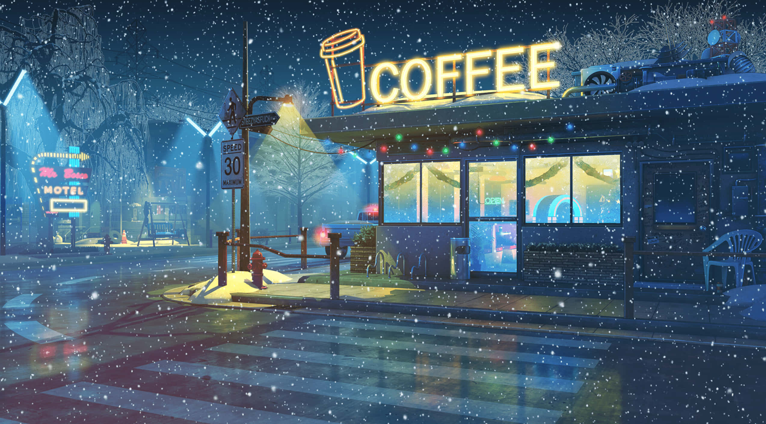 雪中咖啡店 壁紙