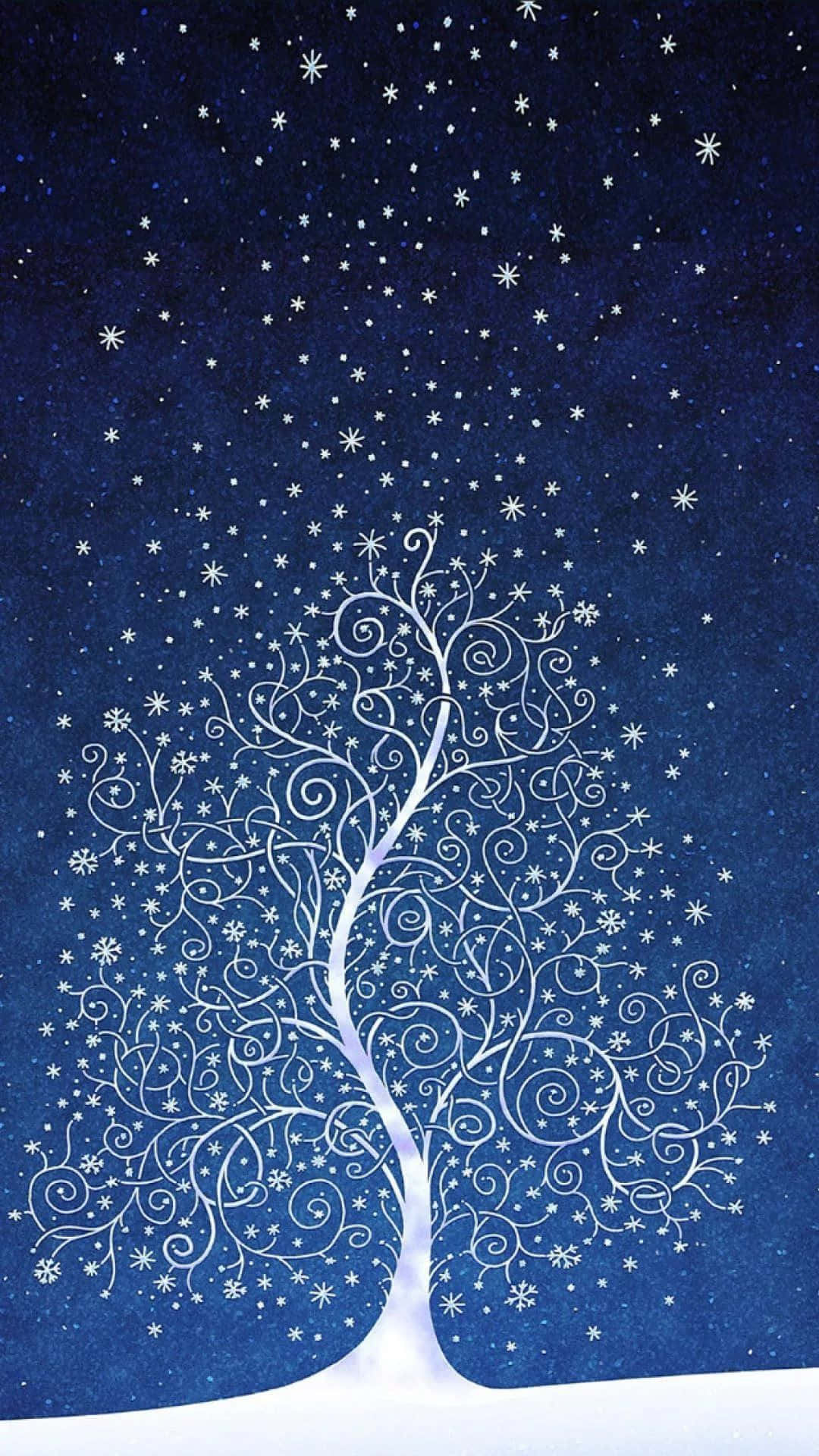 雪地中掛滿星星的白色聖誕樹 壁紙