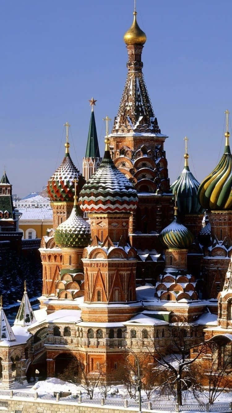 晴朗冬日，聖巴西爾大教堂被白雪覆蓋。