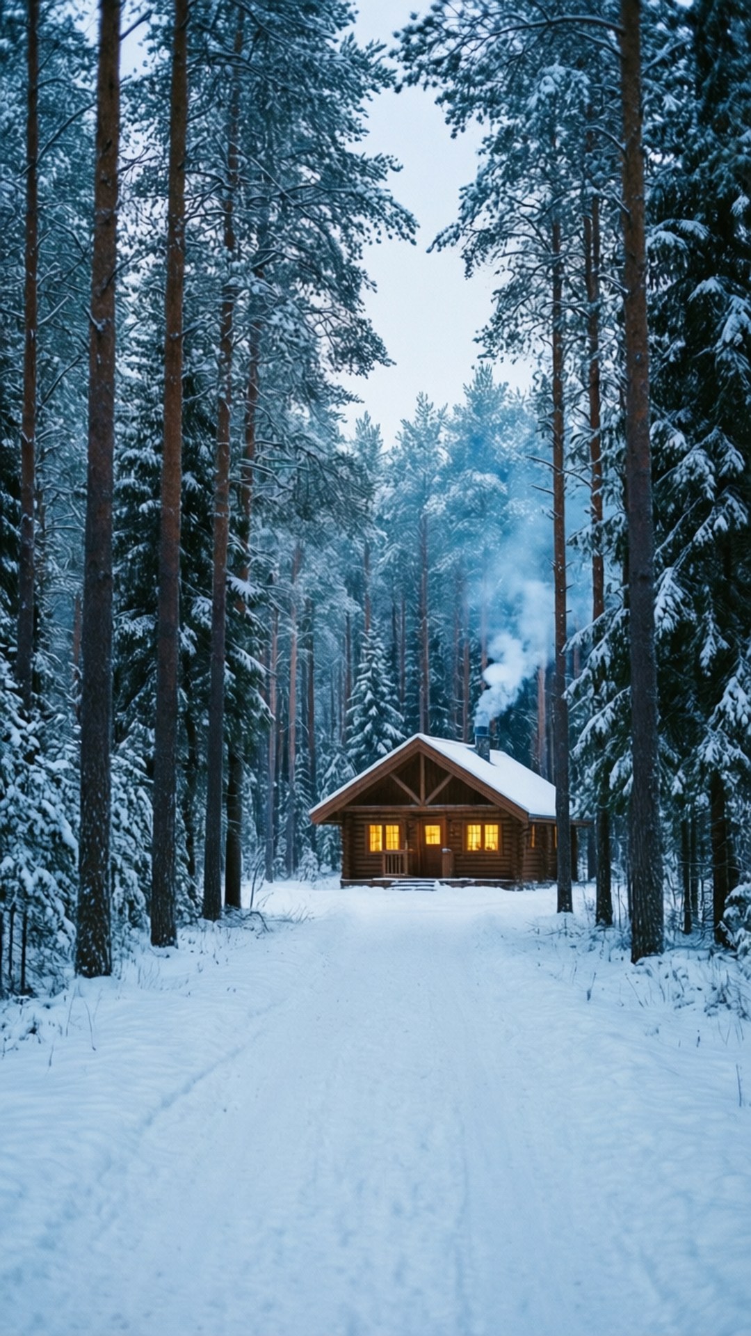 雪林小屋小徑 壁紙