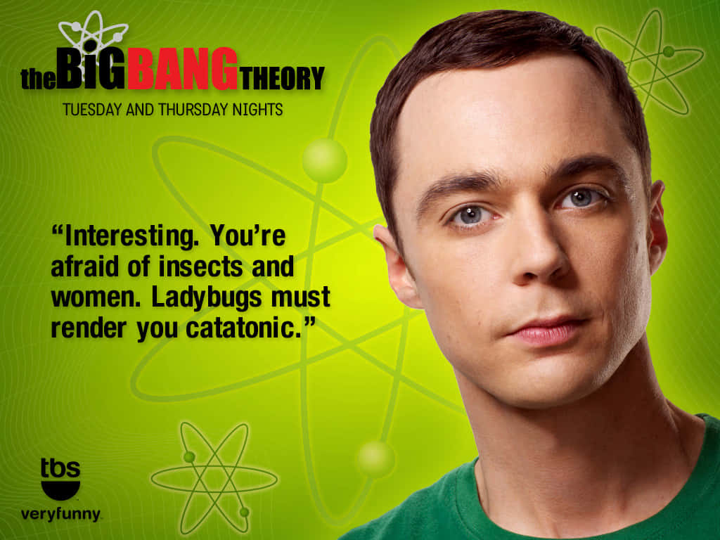 來自《囧男大爆炸》的 Sheldon Cooper，在綠色原子背景上附有引文。