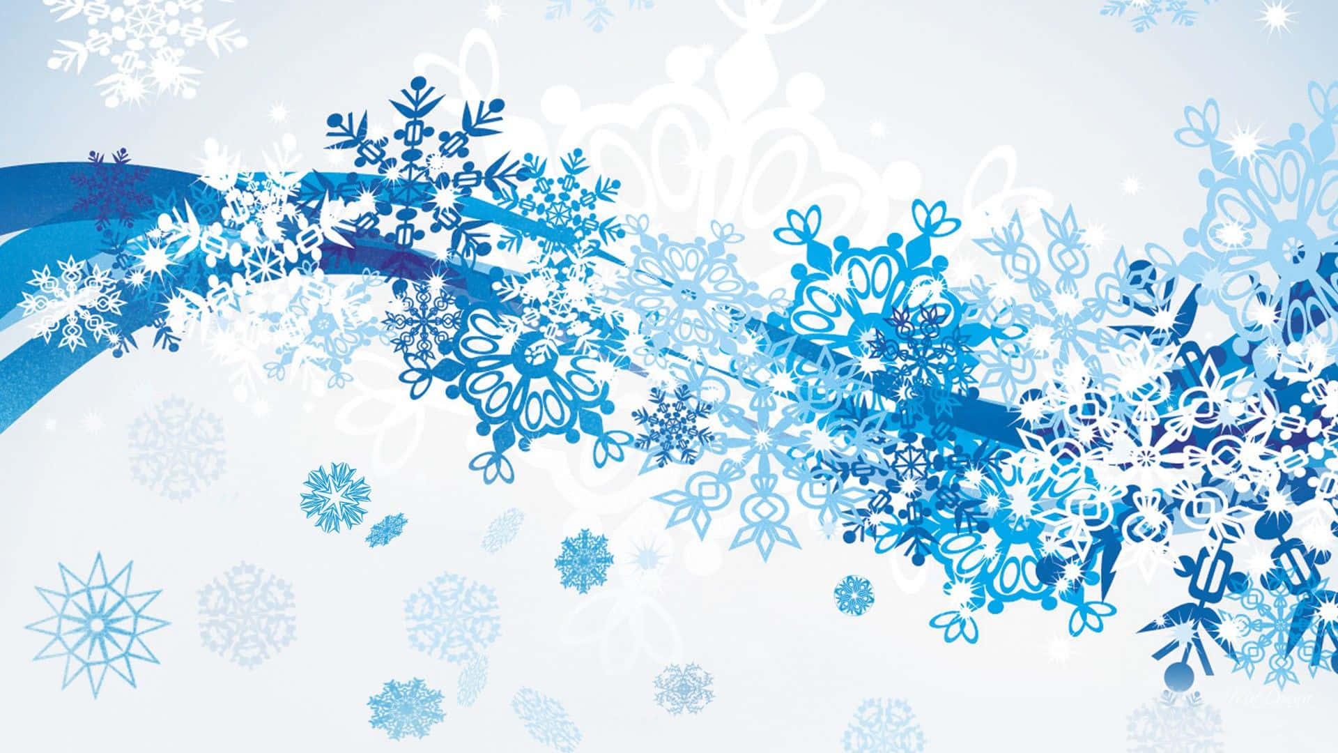 藍色和白色雪花圖案在冰霜背景上流動。
