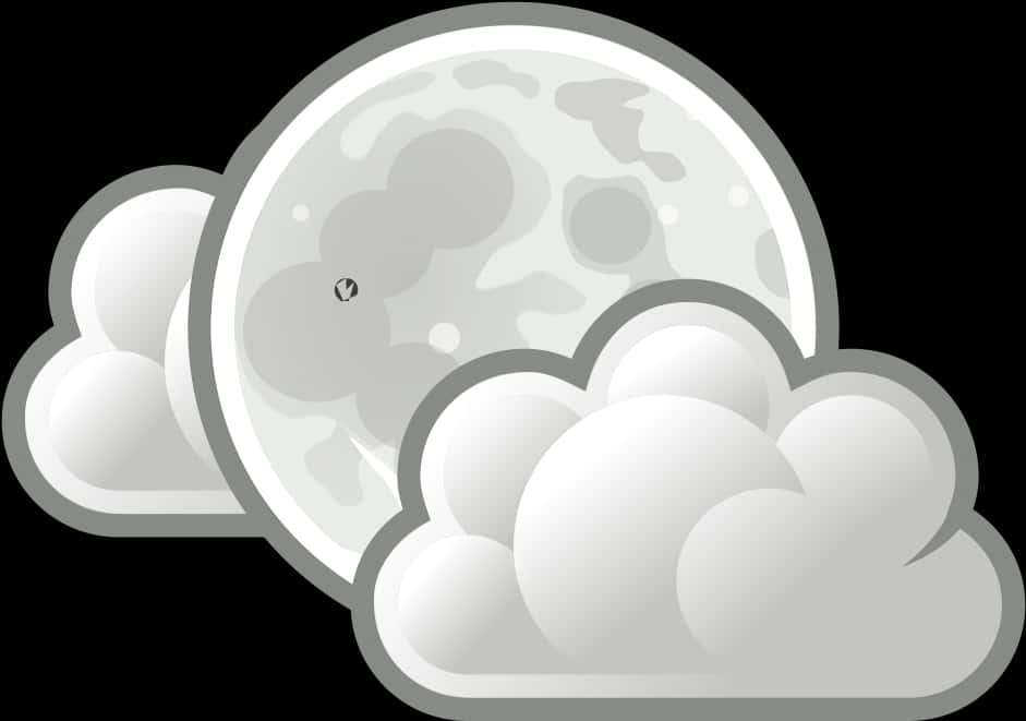 雲層遮月向量圖 壁紙 — 一個風格化的滿月從柔軟的白雲中探出頭來，背景是黑色。