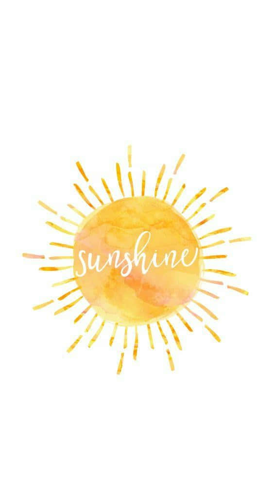 水彩太陽插圖，帶有草書「sunshine」一詞。