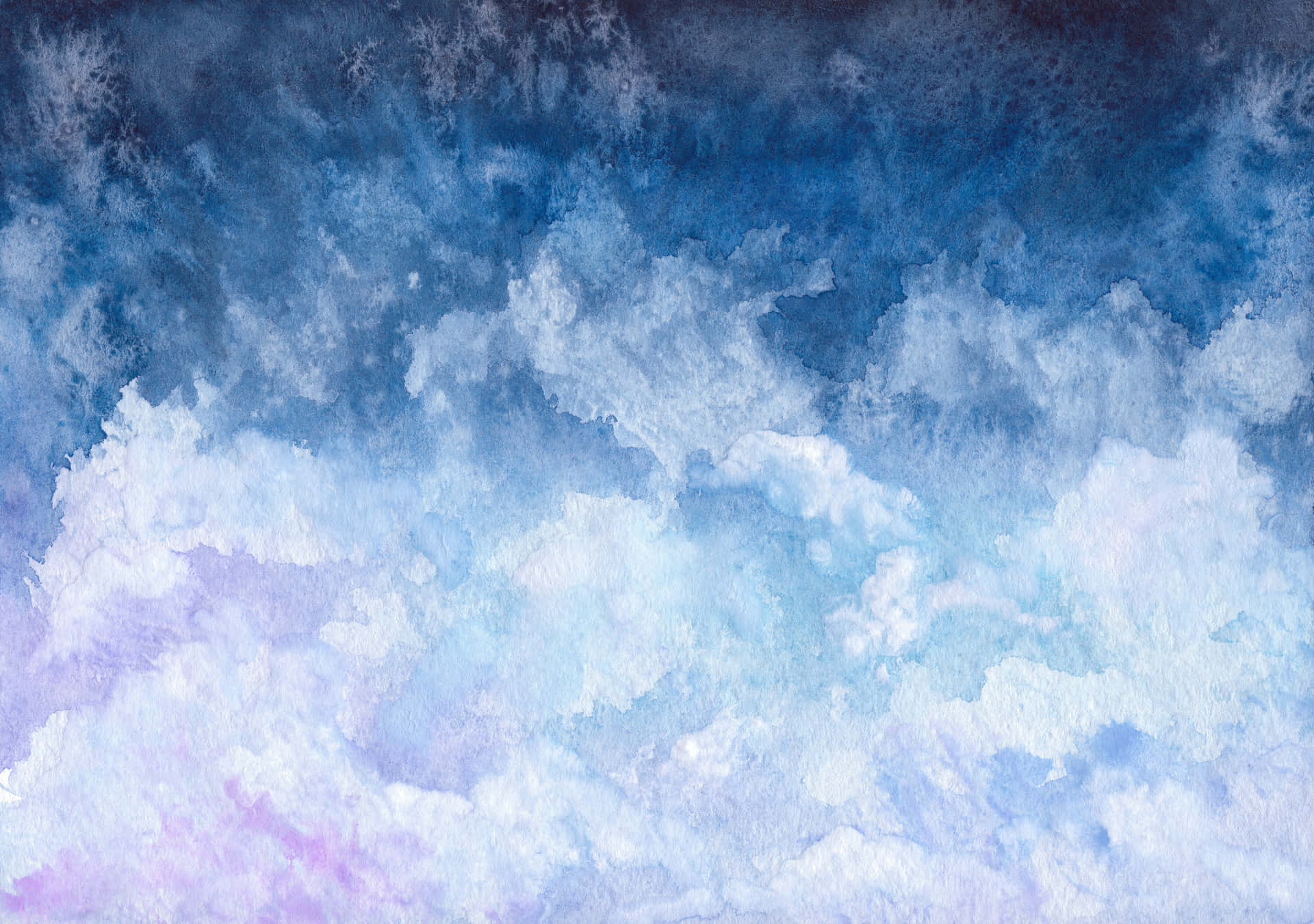 粉彩水彩雲朵以藍色、薰衣草和白色在夢幻的天空中飄移。