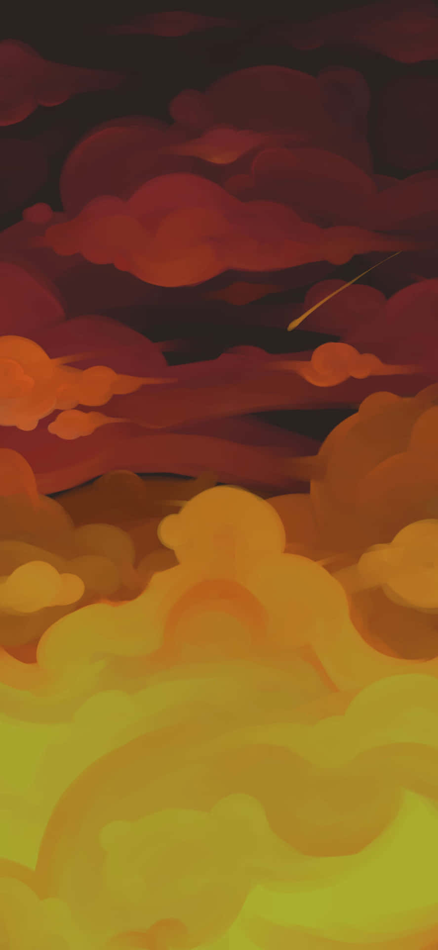 數位藝術天空中帶有流星的熾熱橙色和紅色雲朵。