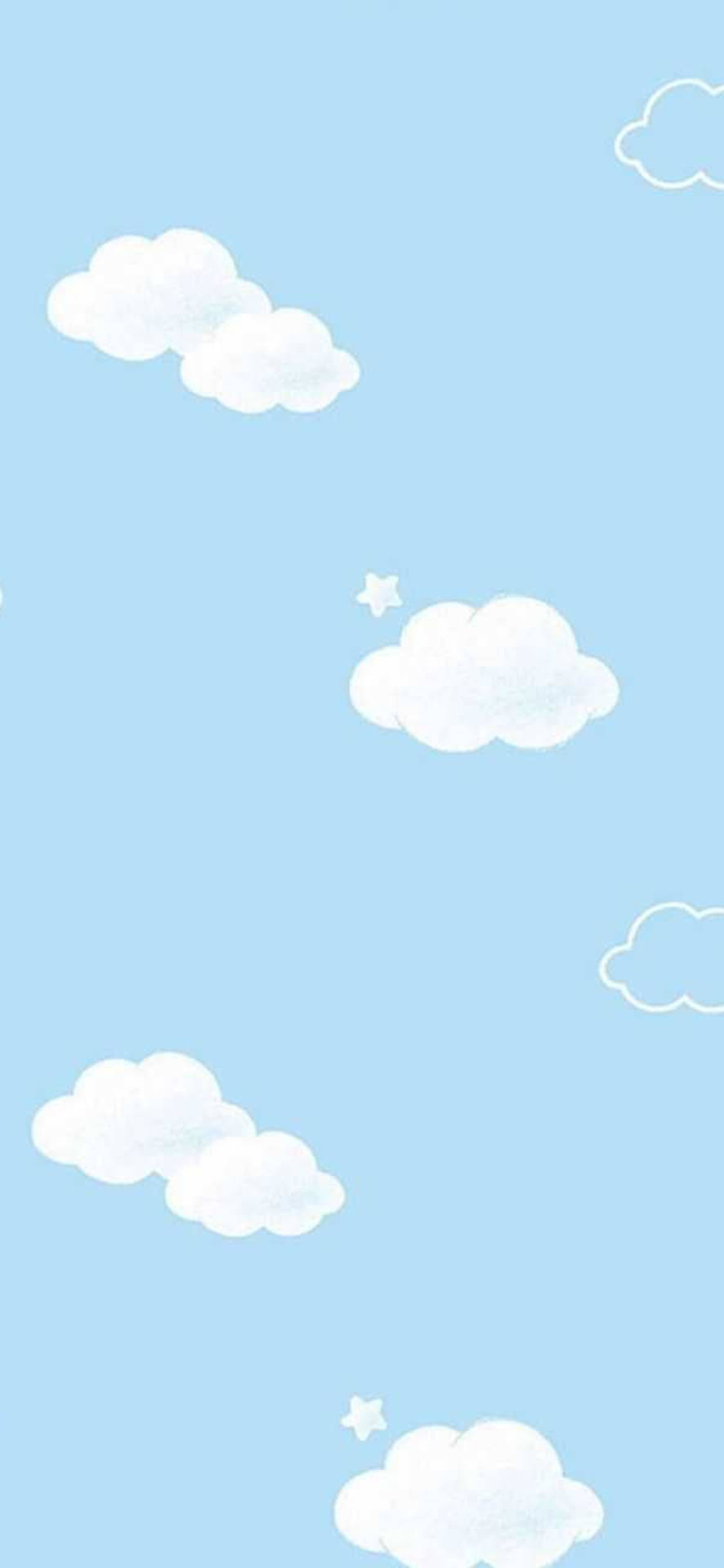 粉藍色天空，柔軟雲朵和小星星平靜漂浮。