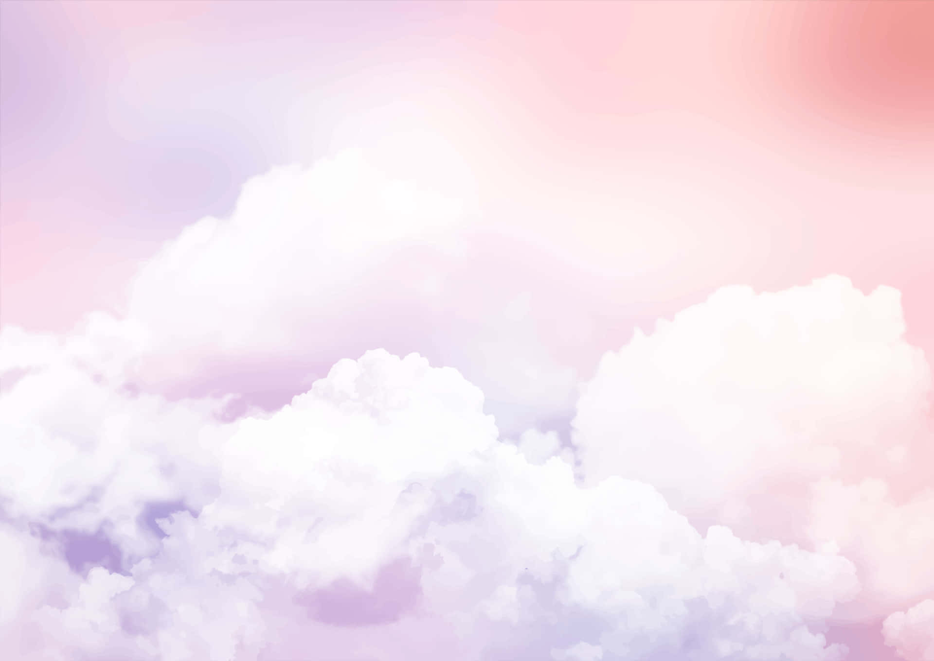 粉彩天空，帶有粉紅色、薰衣草和蜜桃色調的柔軟雲朵。