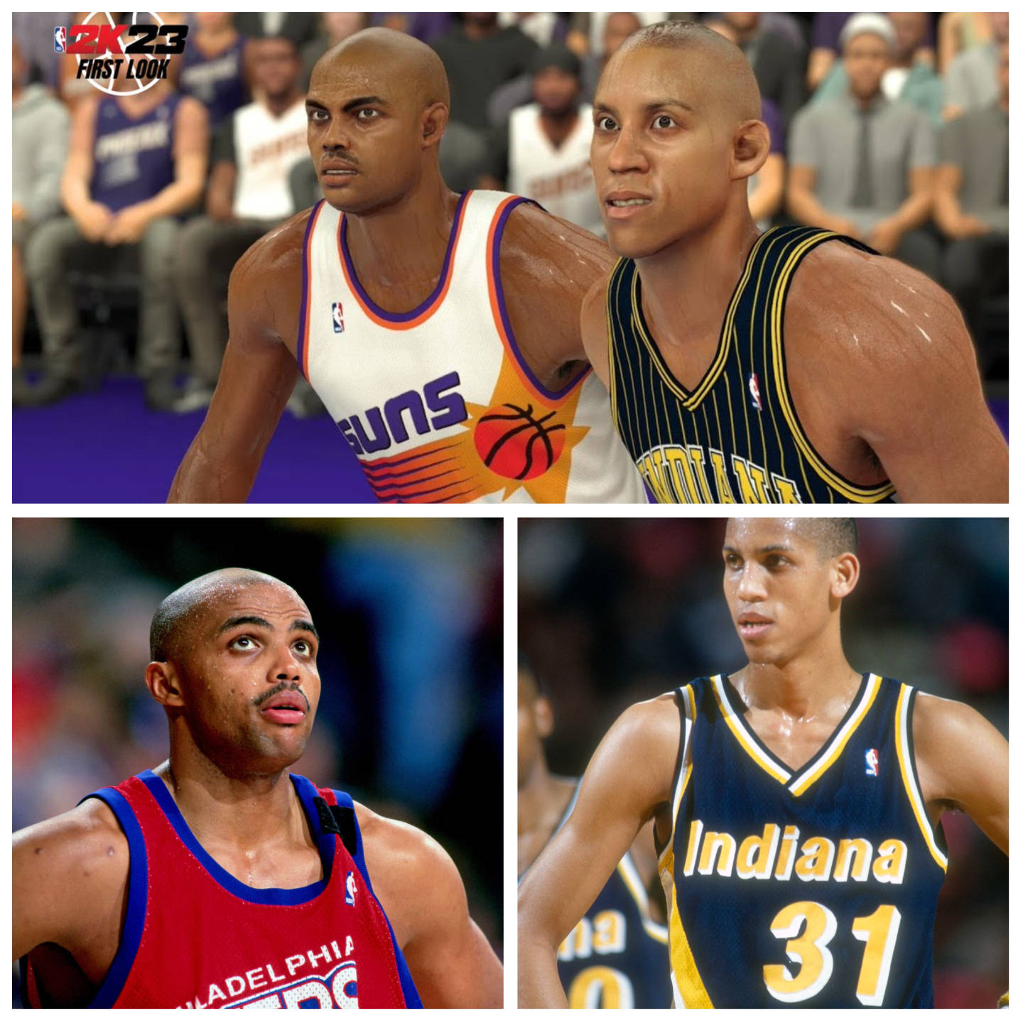 四位身穿復古球衣的NBA籃球運動員在比賽中。