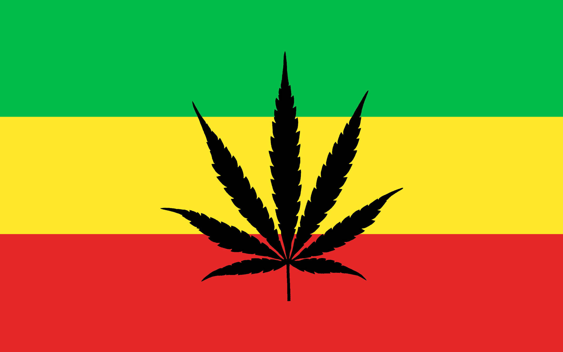 帶有綠色、黃色和紅色橫條的旗幟，中央有一個黑色大麻葉。