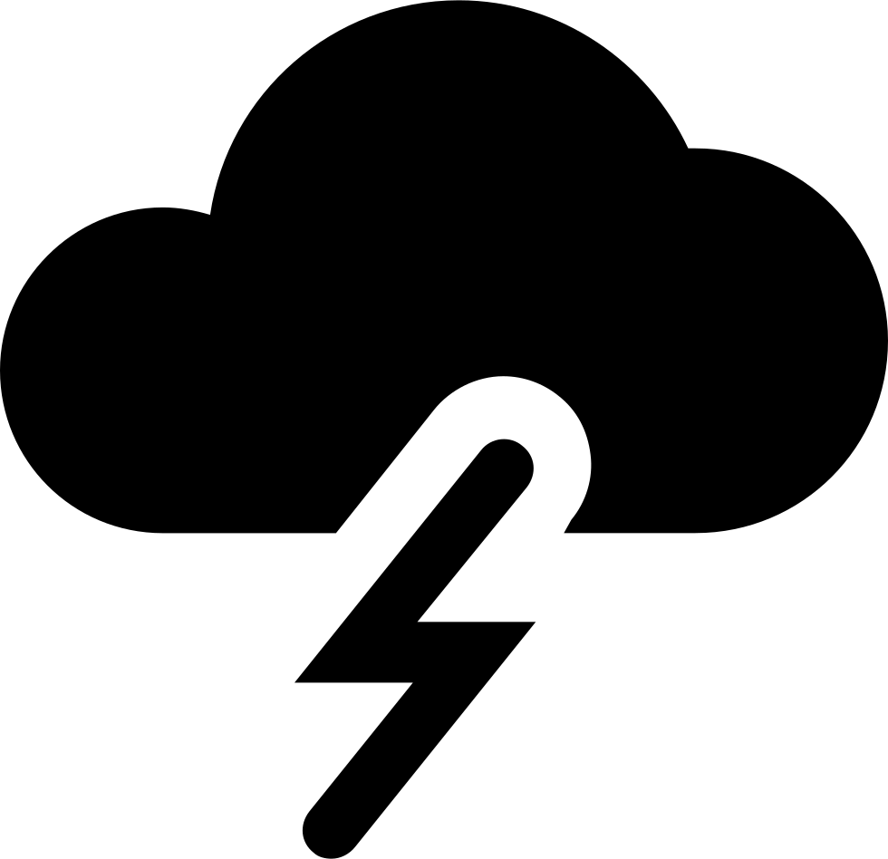 雷暴雲閃電圖示 壁紙 — 一個大膽的黑色雲朵圖標，帶有白色閃電向下劈向純白色背景。