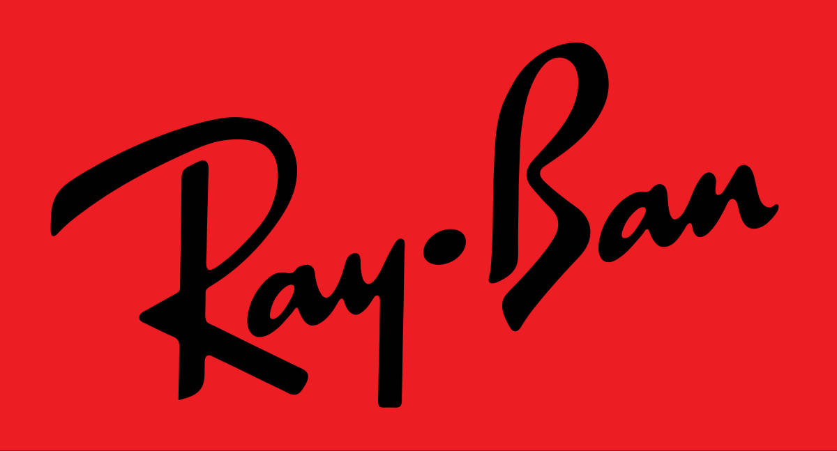 紅色背景上的黑色草書Ray-Ban標誌