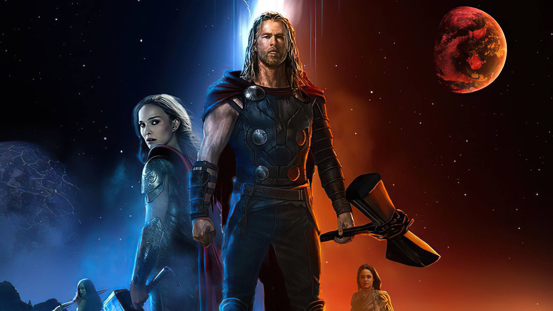 Thor 和 Jane Foster 在太空中與紅色行星和星星