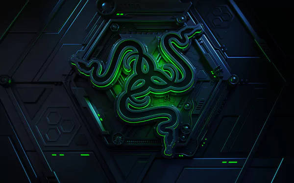 黑暗未來科技面板上的發光綠色Razer標誌