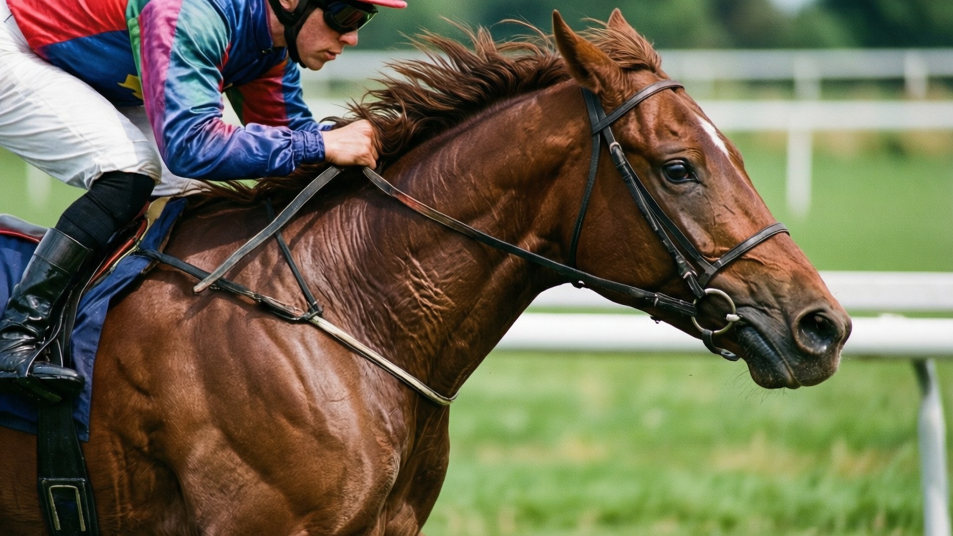 近鏡拍攝一匹奔馳中的賽馬與騎師