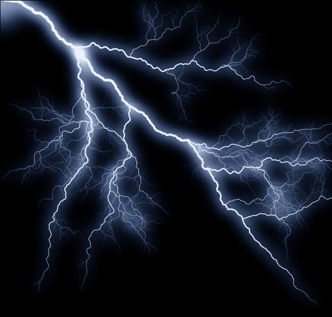 閃電擊中樹枝的瞬間，電光藍色光芒四射，充滿動感與力量。