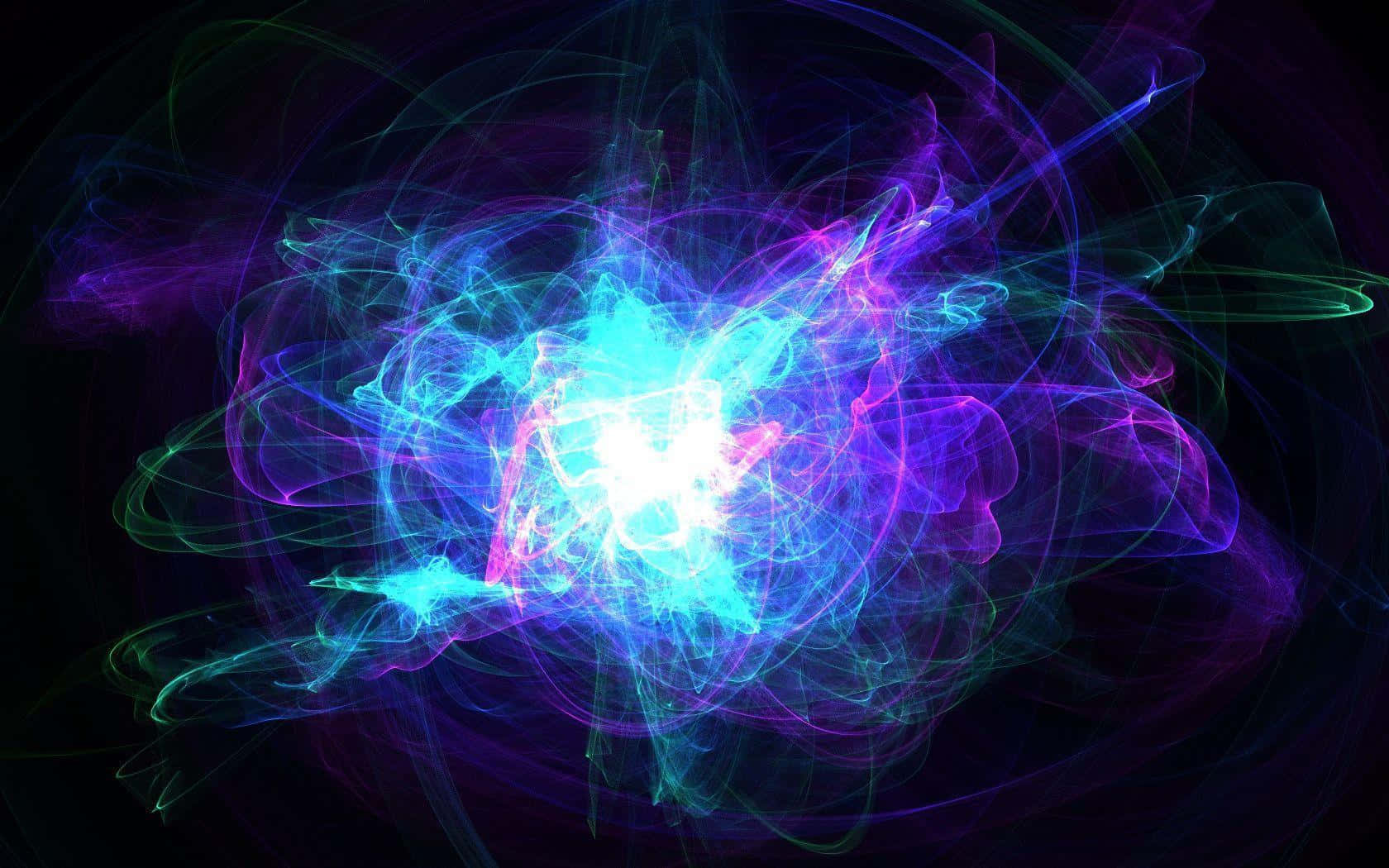 充滿活力的霓虹能量流在黑暗背景下於宇宙爆炸中旋轉。