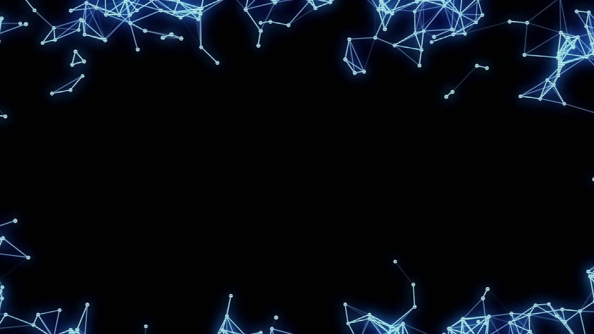 電力節點邊框 壁紙 — 發光的藍色幾何節點和線條在黑色背景上形成未來主義邊框。