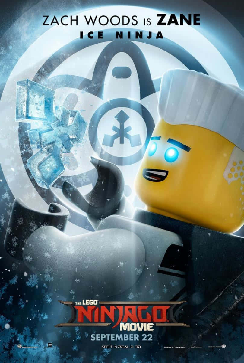 LEGO 冰忍者角色，擁有發光的眼睛和雪花，出現在電影海報中。